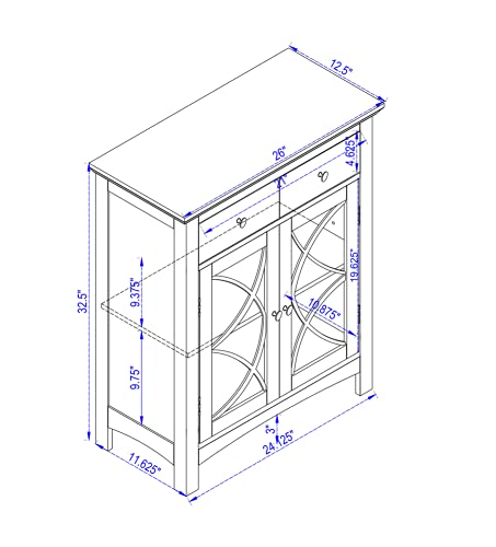 Glitzhome Floor Storage Cabinet, 2-Tier Adjustable Shelves With Double Doors And Drawer For Living Room, Kitchen, Bathroom, 32" H, Grey #TOP2