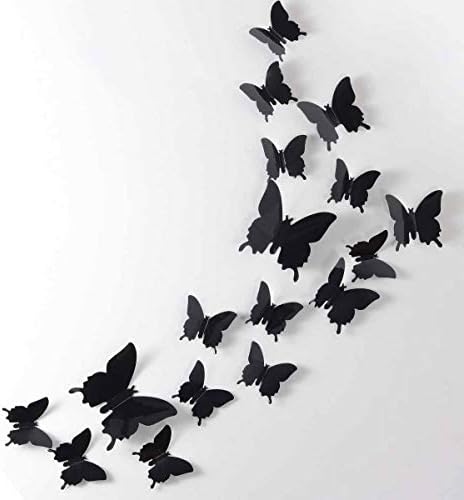 24pcs 3D Butterfly Removable Mural Stickers Halloween Wall Stickers Decal for Home and Room Decoration (Black-24pcs)