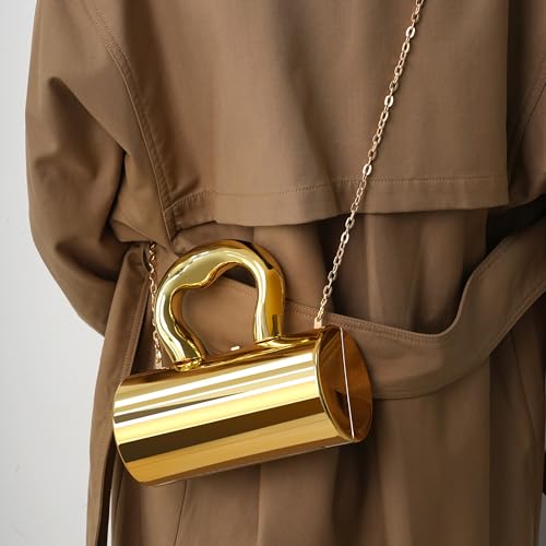 Image of Acrylic Clutch Bag, Acrylic Purse for Women with Removable Strap and Lift-Up Lock, Gold Clutch Purses for Women