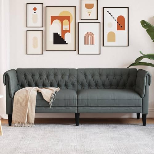 Gecheer Sofá Chesterfield,Sofá Chesterfield de 3 plazas,Sofá Chester,Sofá Chaise Longue,Sofá cheslong,Sofás de salón Tela Gris Oscuro 201,5 x 74,5 x 74,5 cm