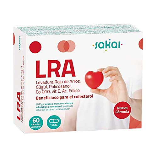 SAKAI- Levadura Roja de Arroz- Con Monacolina K, Policosanol, Coenzima Q10 y Gugul- Controla los niveles de Colesterol- Antioxidante natural- Vitaminas E, Ácido Fólico- Colesterol sano - 60 Cápsulas