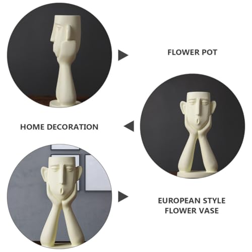 Vase en résine beige décoration maison bureau élégant - 6
