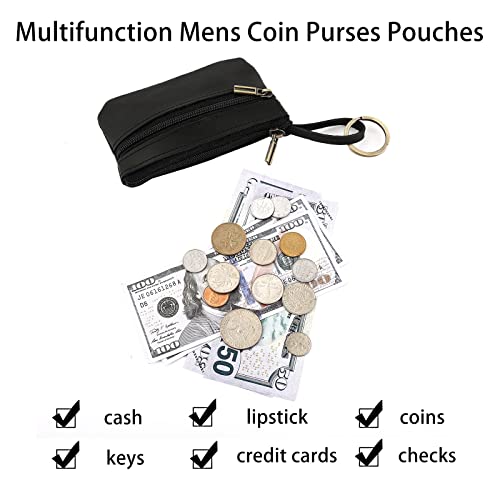 Image of Coin Purse for Men,Coin Pouch with Zipper for Men Women,Genuine Leather Mini Coin Pocket Pouch Change Holder Mens Tray Purses Coin Purse Cash Change Wallet Key Holder Money Pouch