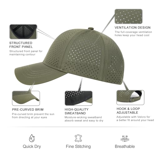 Image of FEINION Men Summer Adjustable Performance Hat Breathable Snapback Laser Perforated Mesh Baseball Cap