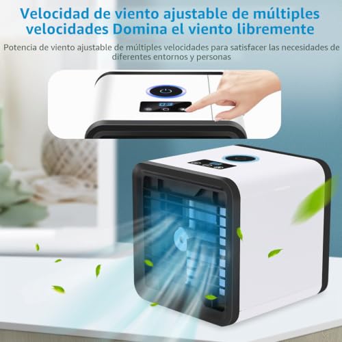 Miniatura 2 de Nikou Aire Acondicionado Portátil, Enfriador De Aire Personal Con Iluminación De Estado De Ánimo De 7 Colores, Ventilador De Refrigeración De Escritorio Para El Hogar, Dormitorio, Viajes Y Oficina