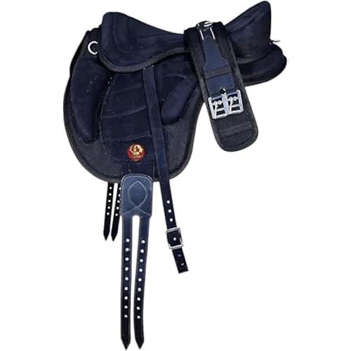 ADB CREATIONS Treeless Freemax English Horse Saddle for Pony & Adult Riders, Lightweight Synthetic All-Purpose Saddle with Girth & Aluminum Stirrups, Flexible Comfort Design, Seat Sizes 10–18 in
