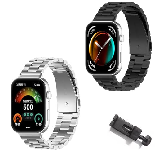 [SHANCHI] �y3�ʃ`�F�[��2�{�Z�b�g�z Huawei Watch Fit 4 Pro/Fit 4 / Fit 3�p �����o���h ����3�ʃ`�F�[�����^���o���h �X�e�����X�� �i�m�Z���߂��� ���K�ȒʋC�� 9�w�������H �_�u���v�b�V���܂��݃o�b�N���t