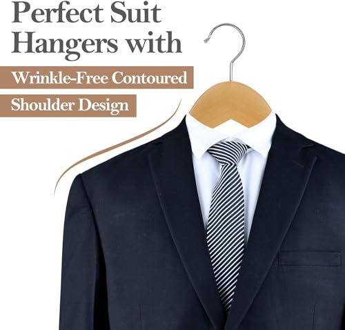 Image of Wooden Hangers for Clothes Hanging | Heavy Duty Coat Hangers with 360 Swivel Hook & Non-Slip Notches | Natural Wood Suit Hangers for Shirts, Blazer, Dresses & Saree (6, Beige)