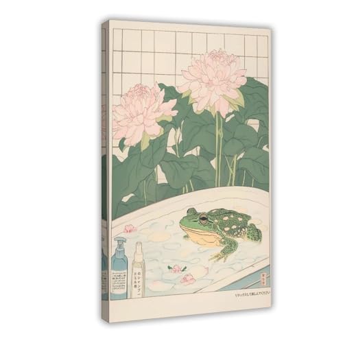 Poster grenouille japonaise Ukiyoe sur toile 40x61 cm pour deco de salle de bain