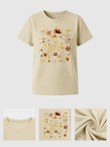 Image of Anbech Womens Dandelion Graphic T-Shirts Teen Girls Cute Sunflower Print Casual Tee Tops