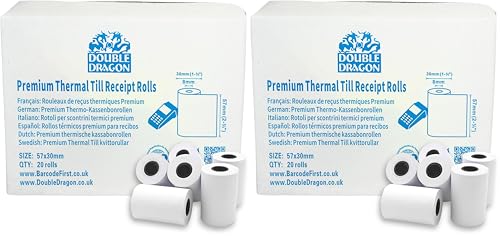 Image of 57 x 30mm Thermal Paper Till Rolls for Credit Card All PDQ Machines (20 Rolls), Compatible with SumUp, Ingenico, PayZone, Verifone, Clover Printers, Zettle Terminals, and More (Pack of 2)