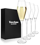 Yaschmo Champagne Flutes Glasses Set of 4, 8.4 oz Hand Blown Crystal Wedding Flutes, Elegant Tulip Glasses - Ideal Gift for Wedding, Anniversary,Christmas Day (4 Count (Pack of 1))