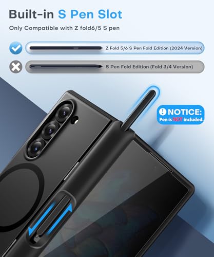 Image of BERFY for Z Fold 6 Case with Privacy Screen Protector, [Compatible with MagSafe] Built-in Kickstand & S Pen Slot & Hinge Protection, Full Body Shockproof Phone Case for Samsung Galaxy Z Fold 6, Black