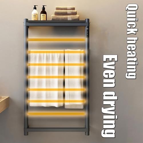 Stainless Steel Heated Towel Rack - Wall-Mounted Electric Dryer with Timer & Top Shelf - Gray Left Wire Design for Bathroom & Spa Use, Fast Drying & Energy Efficient