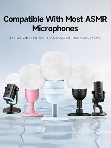 YOUSHARES Blue Yeti Pop Filter - Microphone Cover, Furry Wind Muff, Mic Windscreen for HyperX SoloCast | Yeti | Nano | Fifine AM8 | Razer Seiren / V3 Mini and More USB Mics, White