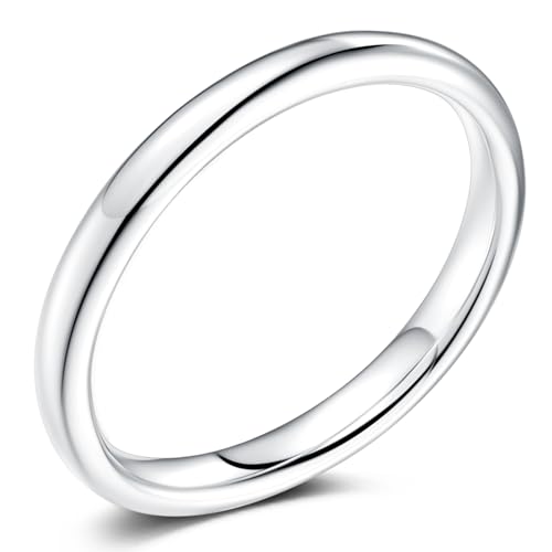 14K White Gold Wedding Bands for Women, Comfort Fit Dome Polish 3mm Engagement Rings for Anniversary Size 5-9