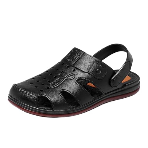 Sandalias Informales De Senderismo Para Hombre Con Punta Cerrada Y Soporte De Arco Ajustable Suela Blanda, Sandalias Verano Antideslizantes Y Transpirables Exteriores, Para Pasear(Black,43 EU)