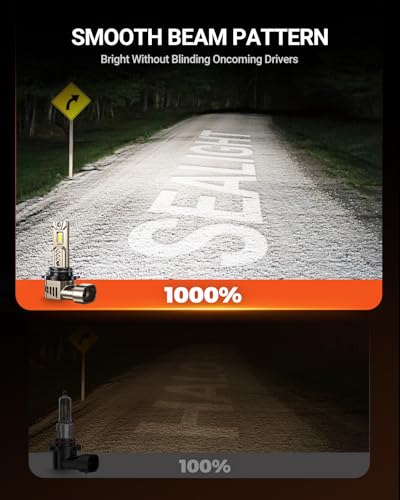 Image of SEALIGHT 9006 /HB4 Bulbs, 10X 45,000LM Ultra Brightness, 1:1 Halogen Size L2S 9006 Driving Light Bulb, 6500K Cool White, 70,000Hrs Long Service Life with Cooling Fan, Plug and Play, Pack of 2