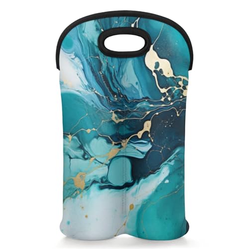 GzLeyigou 2 Bottles Art and Gold Wine Bag Sleeve Totes Dynamic Fluid Neoprene Protective Wine Carrier Bag for Wine,Water, Champagne, Beer, Baby Bottles,Gift 14.5 x 10 Inches