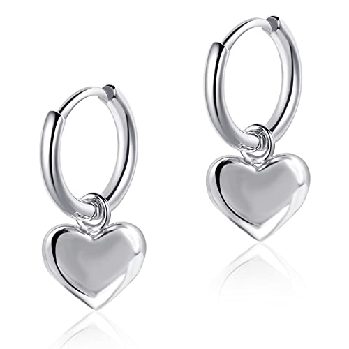 Heart Dangle Earrings Silver Earrings Hypoallergenic Heart Huggie Hoop Earring for Women Cute Earrings for Teen Gilrs