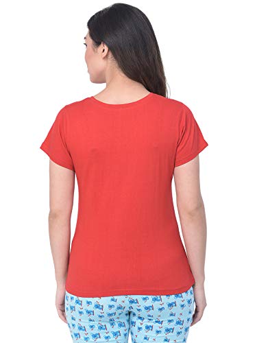 Image of Clovia Women's Cotton Rich Solid Short Sleeve T-Shirt - Red
