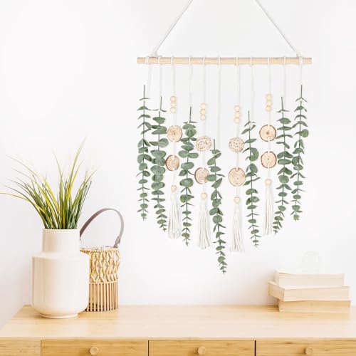 EOBTAIN Artificial Hanging Eucalyptus Wall Decor Fake Eucalyptus Leaf Green Plants Greenery Wall Hanging Leaves Rustic Farmhouse Boho Hanging Decor for Bedroom Living Room Bathroom Office,16"W x 20"L