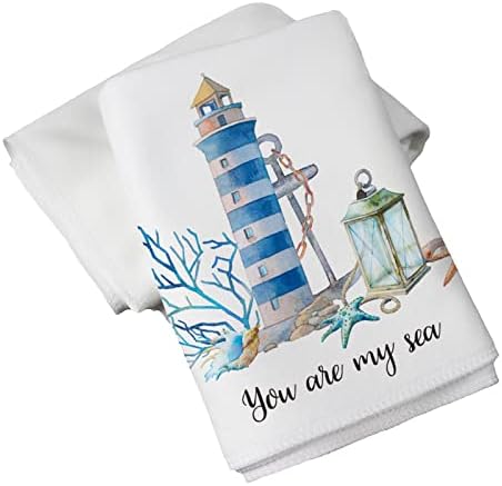 TOPCARPENTER Lighthouse Decor Hand Towels for Bathroom Set of 2, Soft Decorative Fingertip Towels for Bathroom Kitchen, Coastal Decor for Home, Housewarming Gifts for New Home, Lighthouse Gifts
