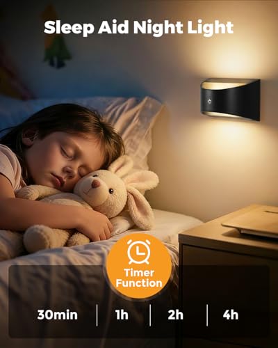 tiyiawi Battery Powered Wall Sconces, Rechargeable Magnetic Wall Sconce with Remote Control, 3 Colors Wireless Up and Down Wall Mount Light for Hallway Bedroom Bedside Living Room(Black) — view 6