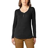 Dickies Women's Long-Sleeve 3-Button Henley Shirt -Black, Extra Large