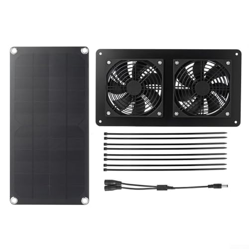 Zoegneer 30 W Solarpanel zweireihiger Ventilator Auspuff Haustier Schuppen Abluftkühlung für den Außenbereich USB Spannungsregler IP65 wasserdicht