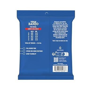Vega Banjo Strings Nickel, Light Gauge | 5-String Set for Bluegrass, Clawhammer & Folk | Long-Lasting Nickel/Steel Alloy