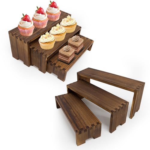 Wood Display Risers Set (2 Large Tiered Stands)