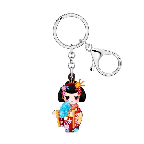 DUOWEI Cute Anime Japanese Kimono Doll Kokeshi Keychain Key Ring