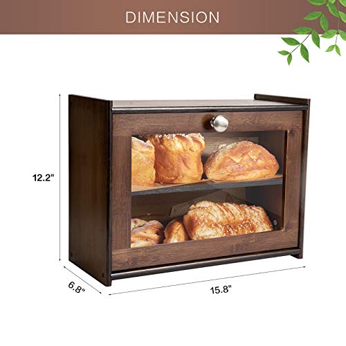 Comellow Bread Box For Kitchen Countertop, Bamboo Storage Box With 2 Adjustable Layer, Wooden Bread Box With Acrylic Glass Window, Bread Storage Bin For Kitchen(Self-Assembly) #TOP7