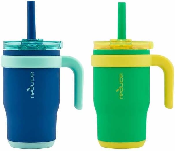 REDUCE 14oz Coldee Tumbler with Handle for Kids Leakproof Insulated Stainless Steel Mug with Lid & Straw –Spill Proof Chew-Resistant Straw 2 Pack - Image 2