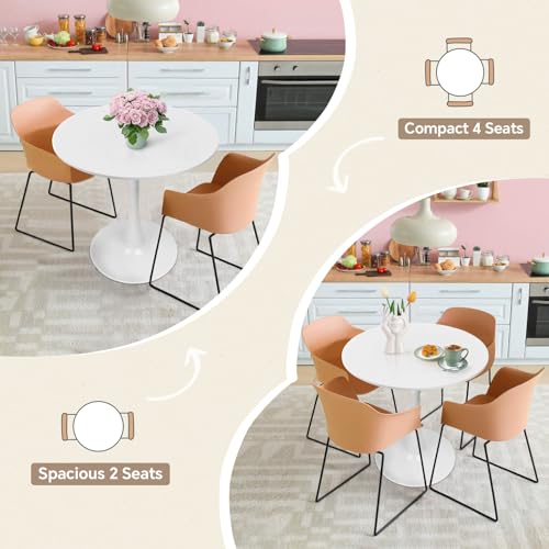 Image of Round Dining Table 27.5 inch White Tulip Table with Pedestal Base for 2-4 People Small Space - Kitchen Living Room Cafe