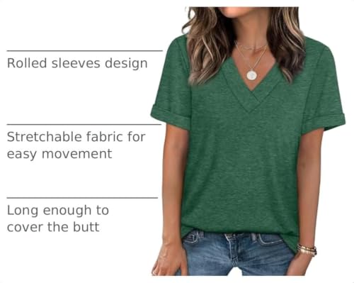 WIHOLL Tshirts Shirts for Women Short Sleeve Casual Summer Tops Cute V Neck T Shirts Fashion 2026 Green S by WIHOLL - Used condition - US$11.49