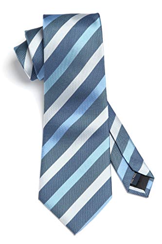 Image of HISDERN Stripe Tie Mens Ties with Pocket Square Set Classic 3.4'' Silk Formal Necktie Handkerchief for Business Wedding