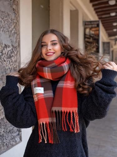 Long Plaid Scarf for Women Men Winter Fall Warm Tassels Big Grid Soft Tartan Shawls Christmas Cold Weather Wraps4