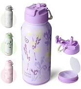 Borracce da 32 once senza cannuccia, motivazionali, per creare momenti motivazionali, brocche per acqua potabile in plastica da 1 litro, borraccia senza BPA con cinturino (blu-viola) - Italia