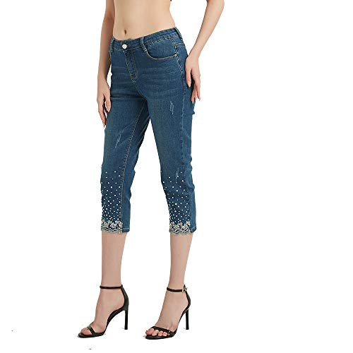 Lisskolo Womens Capri Jeans For Women Stretch Denim Capris Embroidered Jean Pants Size 16 Blue #TOP12