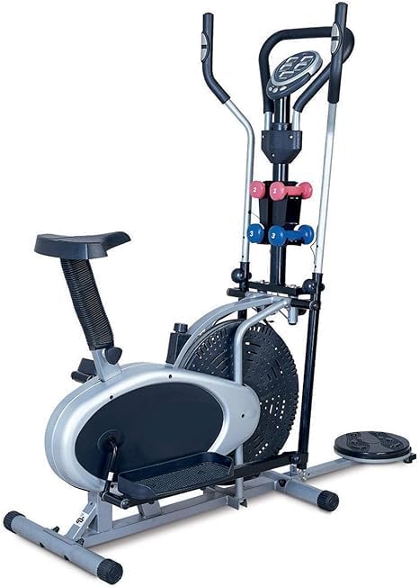 POWERLEX 3-in-1 Exercise Bike and Body Shapers Twister with Dumbbell, Waist Disk – Black | Multi-Function Fitness Equipment with Seat, Monitor Displaying Time, Speed, Distance, Calorie for Home Gym