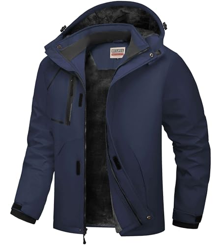 WULFUL Men's Waterproof Ski Jacket Warm Winter Coats Windproof Winter Jackets for Men Fleece Lined Windbreaker with Hood