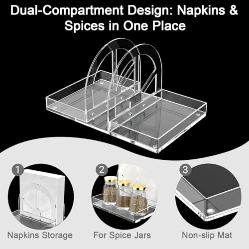 YAGELI Clear Acrylic Napkin Holder Magnetic 2-in-1 Salt Pepper Caddy by YAGELI - Used condition - Image 2