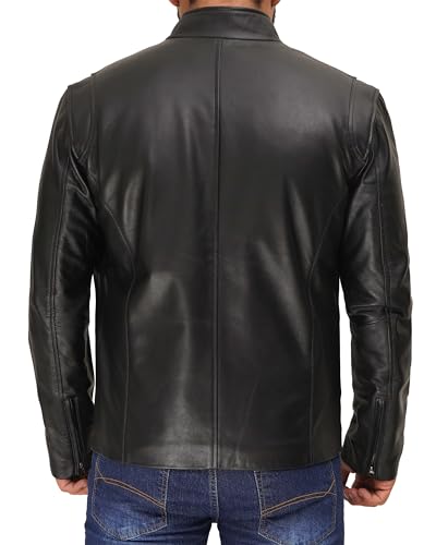 Image of Decrum Mens Leather Jacket - Cafe Racer Style Real Lambskin Leather Jacket Men