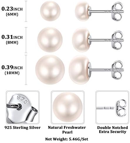 4-10mm Handpicked Freshwater Cultured Pearl Stud Earrings for Women 925 Sterling Silver Cartilage Earrings Minimalist Elegant Jewelry(with Gift Box)