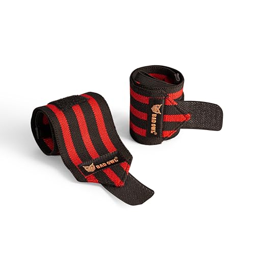 Image of BADOWL Wrist Support for Gym & Fitness - Heavy-Duty Adjustable Straps with Reinforced Thumb Loops, Breathable Wrist Wraps for Men & Women, Weightlifting & Strength Training Gear (RED)