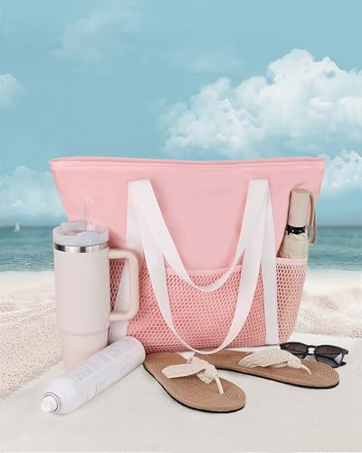 Image of HOMESPON Beach Bag Large Waterproof Sandproof Tote for Women with Zipper and Mesh Pockets