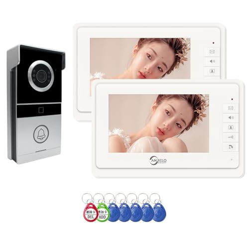 timbre visual de 4 hilos, monitor de 7 pulgadas, sistema de intercomunicación visual con timbre de puerta con cable, intercomunicador bidireccional, supervisión en tiempo real (1 Timbre+2 Monitor)