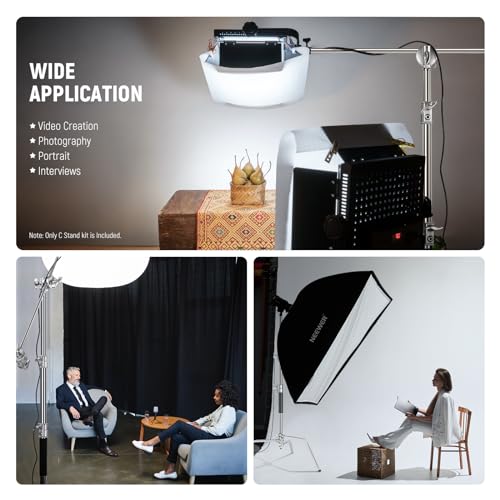 Image of NEEWER Pro 100% Stainless Steel Heavy Duty C Stand with Boom Arm, Max Height 68 inch /172cm Photography Light Stand with 2.7ft /83cm Holding Arm, 2 Grip Head for Studio Monolight, Softbox, Reflector, SC172 | Max Height 68 inch /172cm, Photography Light Stand, 2.7ft /83cm Holding Arm, 2 Grip Head for Studio Monolight, Softbox, Reflector